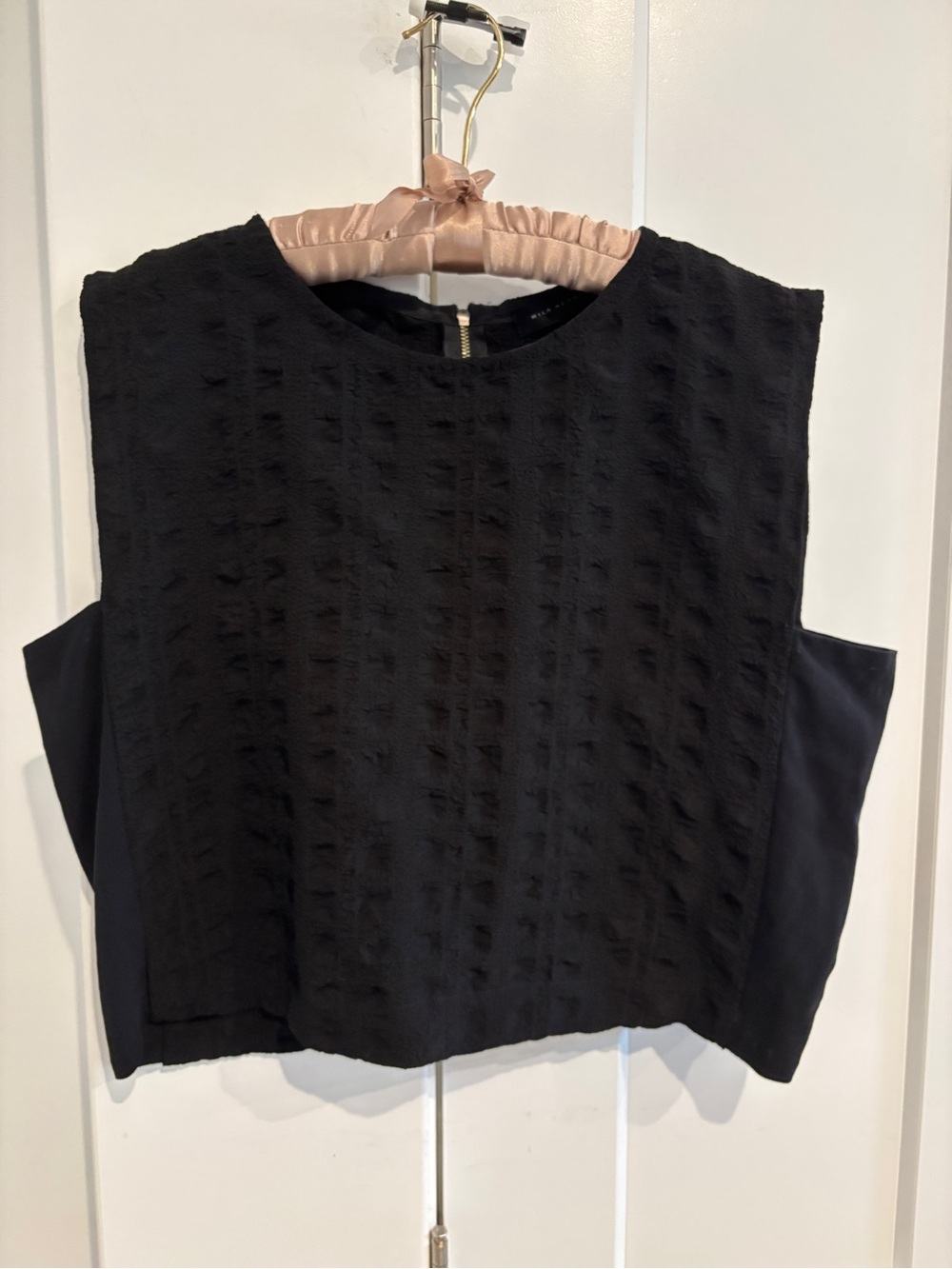Women's Boxy Black Mixed Media Textured Sleeveless Crop Top
